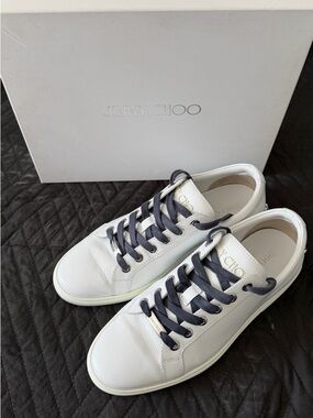Jimmy Choo White Leather Sneakers with Navy Accents